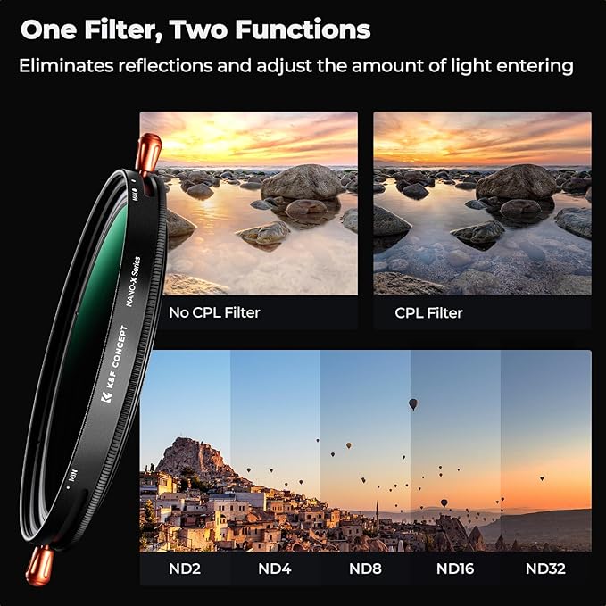 K&F CONCEPT 82mm Variable Fader ND2-ND32 ND Filter and CPL Circular Polarizing - Image 3