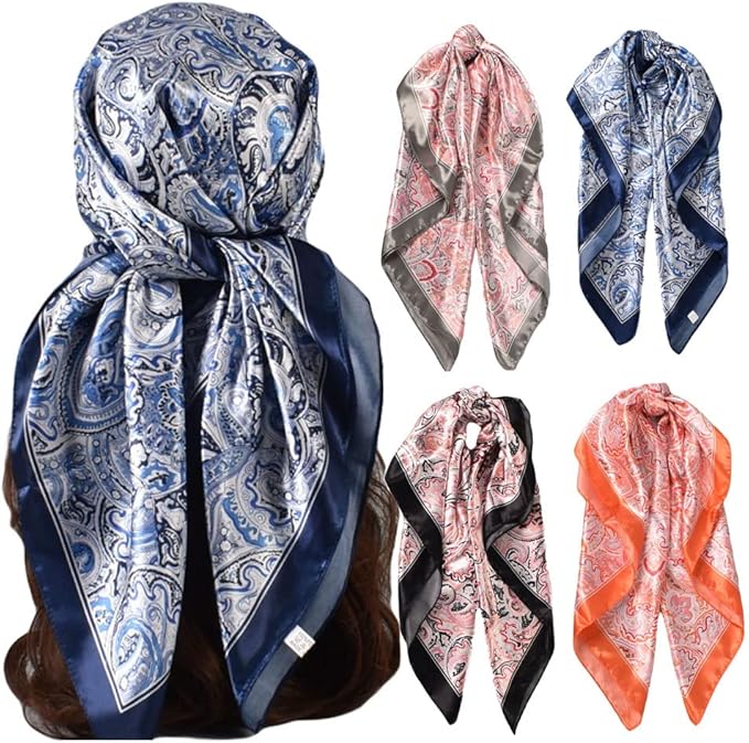 4Pcs Silk Head Scarves for Women Satin Hair Scarf 35”Large Square Bandana Silk by Upeilxd