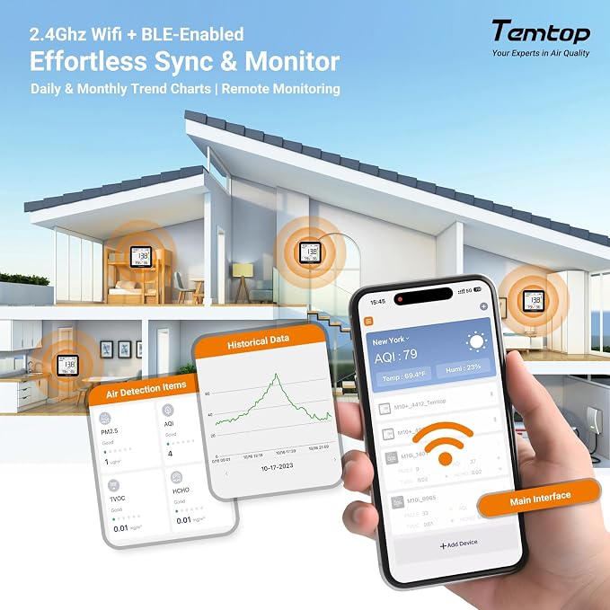 Temtop M10+ WiFi Air Quality Monitor, Rechargeable CO2 Detector - Image 6