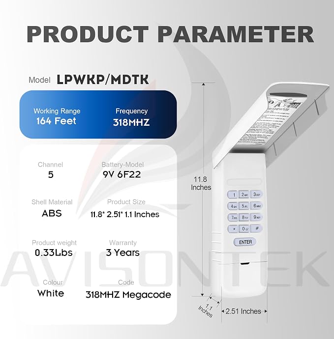Avisontek for Wireless Linear Garage Door Opener Keypad LPWKP/MDTK - Image 7