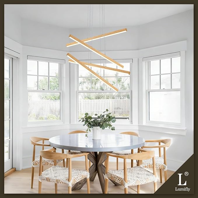 Linear Pendant Light for Dining Room Oak Wood Grain Finish LED 4 Light - Image 2