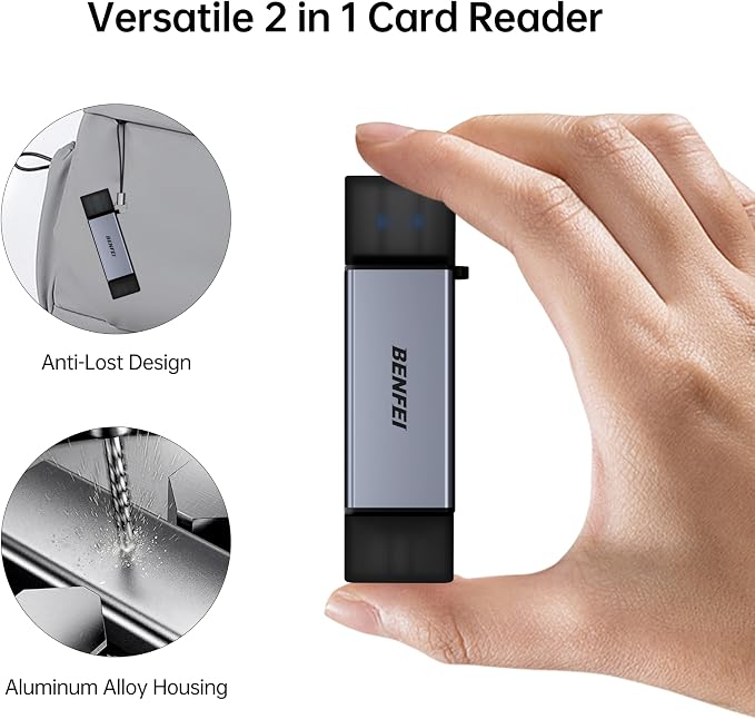 BENFEI SD Card Reader, USB C to SD Micro SD Card Memory Card Adapter Dual Slot - Image 6