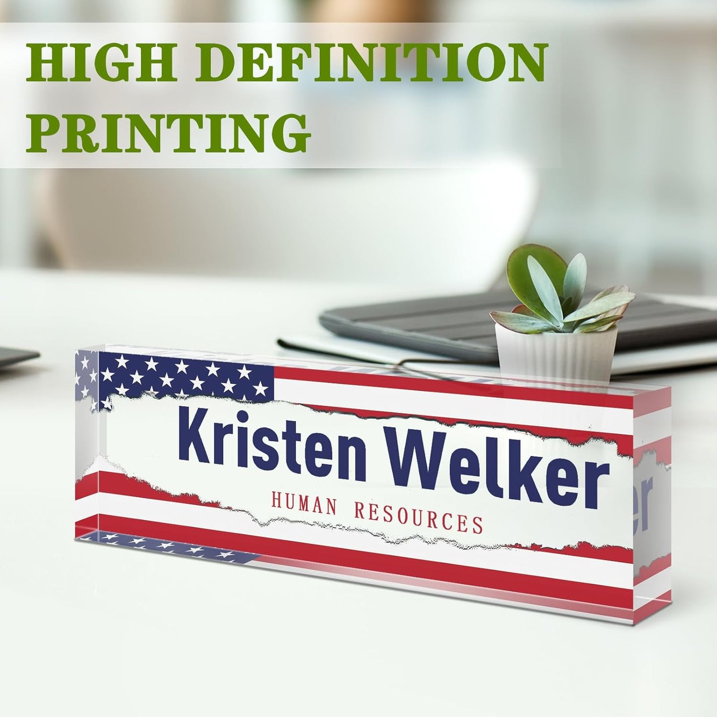 Custom Flag Name Plate for Desk, Desk Name Plate Personalized, Office Decor for Women Men, Acrylic Desktop Accessories, Office Appreciation Gifts for Boss Social Workers Nurse Teacher Employee (Flag A)