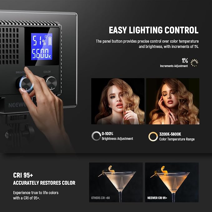 NEEWER Basics 9" LED Video Light Panel, 3200-5600K Edge Lit Dimmable Camera - Image 4