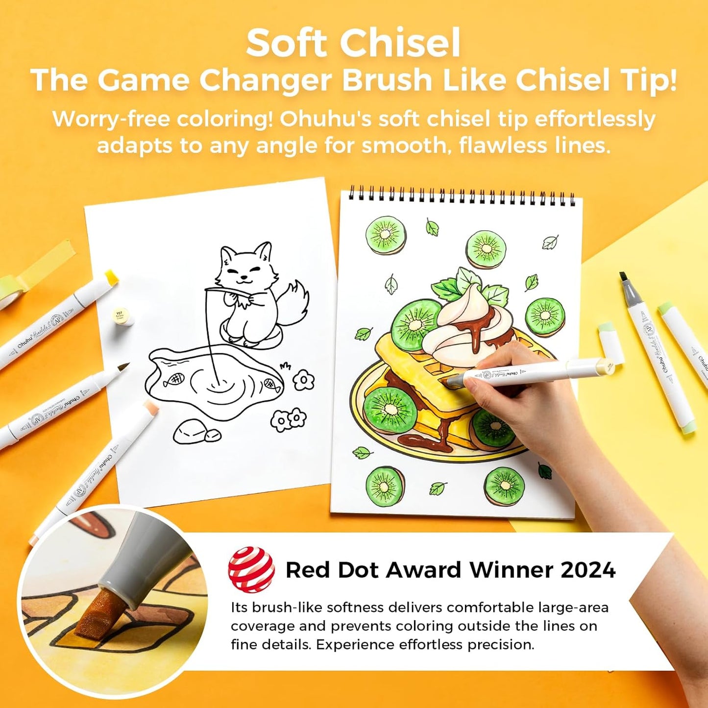 Ohuhu Alcohol Markers: Soft Chisel Red Dot Design Award Winner 48-color Brush & Soft Chisel Dual Tips Drawing Markers for Artists Beginners Adults Coloring Illustration Sketching - Honolulu S
