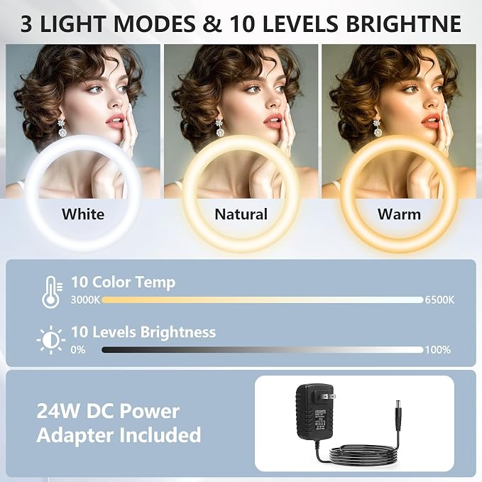 12" Selfie Ring Light with 63" Tripod Stand/Phone Holder, QEUOOIY 20W LED - Image 3