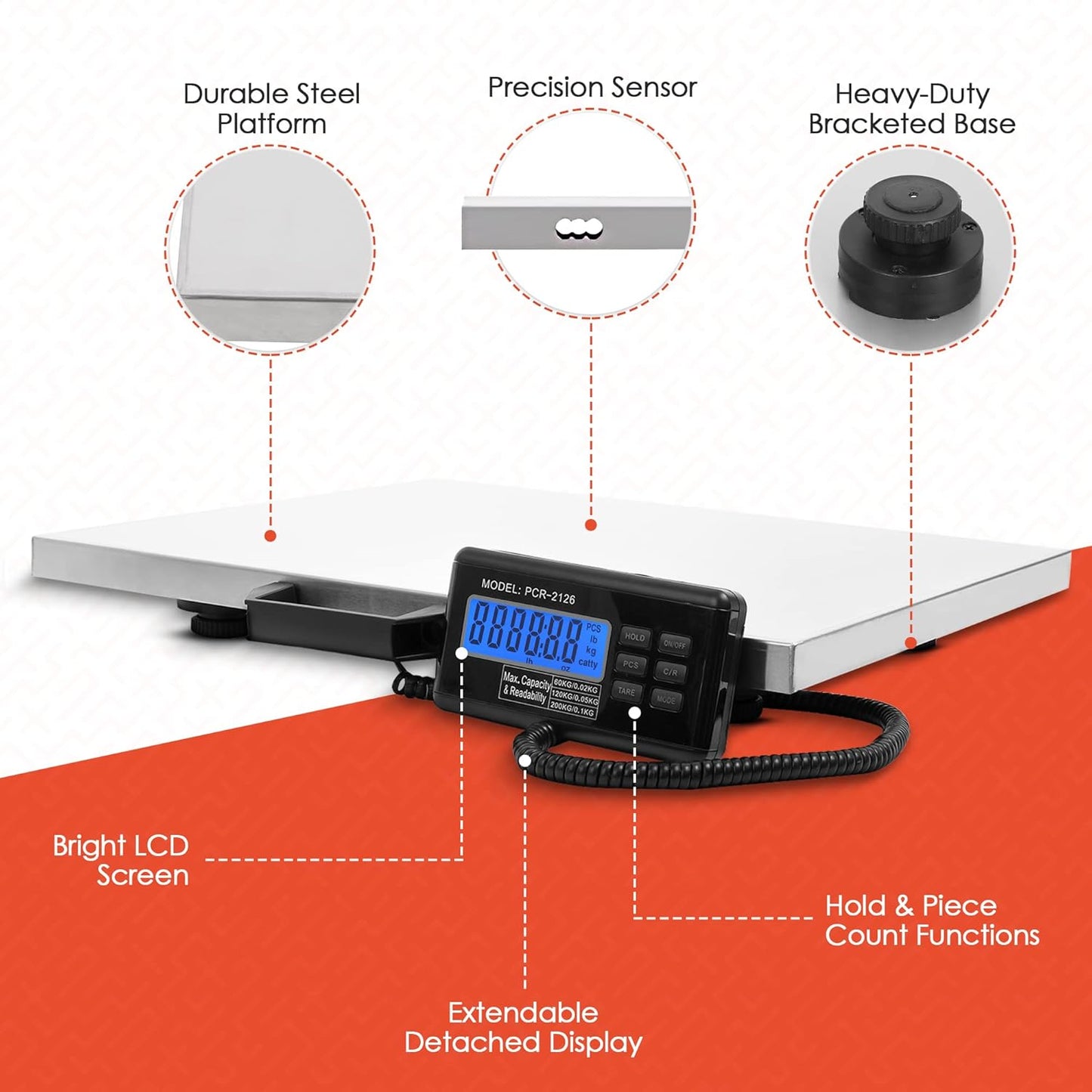 Houseables Shipping Scale, Platform Scale, Industrial, Heavy Duty, 400 LB, Weight Machine for Luggage, Packages, Postal, Floor, Commercial, Package, Business, Weighing, Large Platform, Digital, 22x18