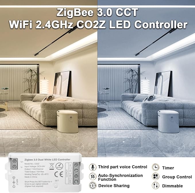 ZigBee 3.0 LED Controller C02Z CCT Dual White LED Strip Bulb Dimmer Compatible - Image 4