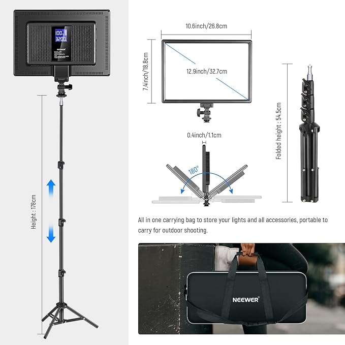 NEEWER 13" LED Video Light Panel Kit, 2 Pack Bi Color Dimmable - Image 5