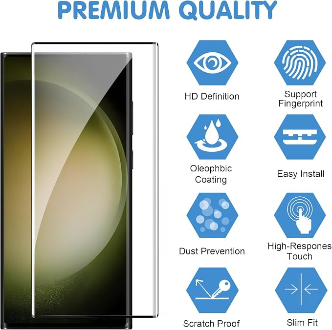 3 Pack Galaxy S23 Ultra Screen Protector, HD Clear Tempered Glass, Fingerprint - Image 2