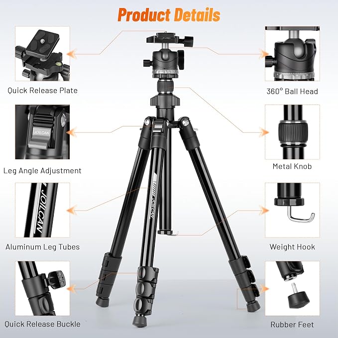 JOILCAN 66" Camera Tripod, Lightweight Travel Tripod - Image 7