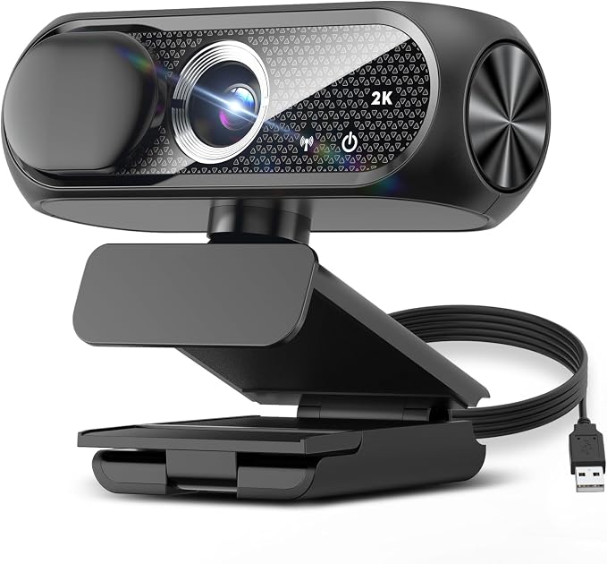 2K Webcam with Microphone, Noise Cancellation, Privacy Cover, Wide-Angle Lens by Shcngqio