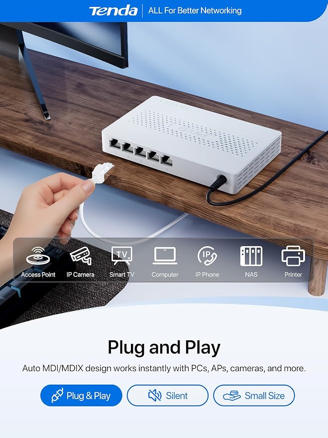 Tenda 5 Port 2.5G Ethernet Switch, Unmanaged Network Switch, 5 x 2.5 Gigabit - Image 4