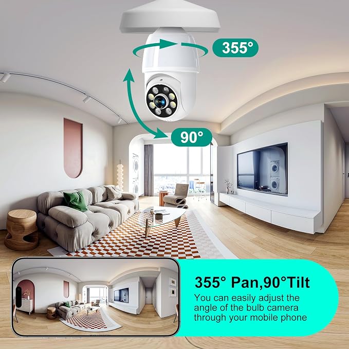 52HZ 2K Light Bulb Security Camera, 2.4GHZ WiFi Lightbulb Security Cameras - Image 5
