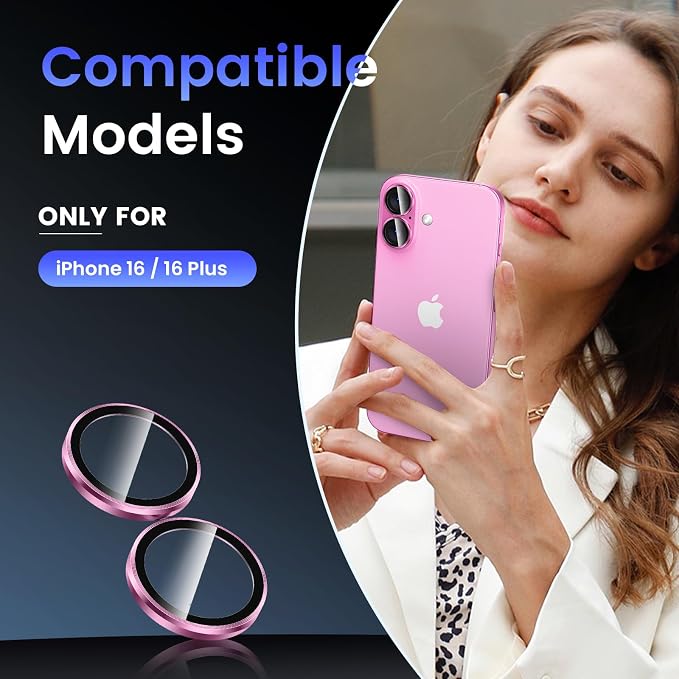 Tensea for iPhone 16 / iPhone 16 Plus Camera Lens Protector, 9H Tempered Glass - Image 2