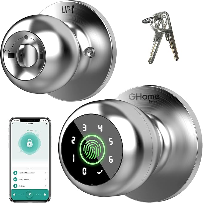 GHome Smart Fingerprint Door Lock, 4 in 1 Smart Fingerprint Door Knob by GhomeSmart