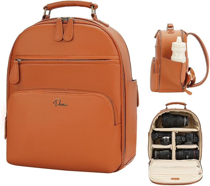 Small Camera Backpack, Classic PU Leather by Divvia