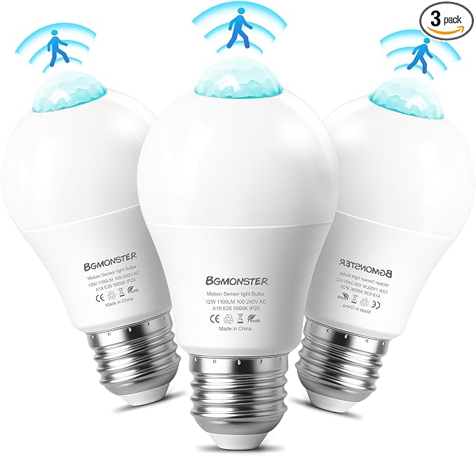 3 Pack Motion Sensor Light Bulbs, 12W Motion Detector Light Bulb, Dusk to Dawn by Unknown