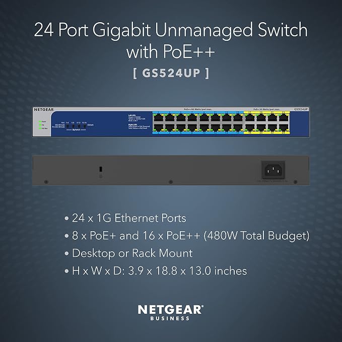 NETGEAR 24-Port Gigabit Ethernet Unmanaged PoE Switch - - Image 2
