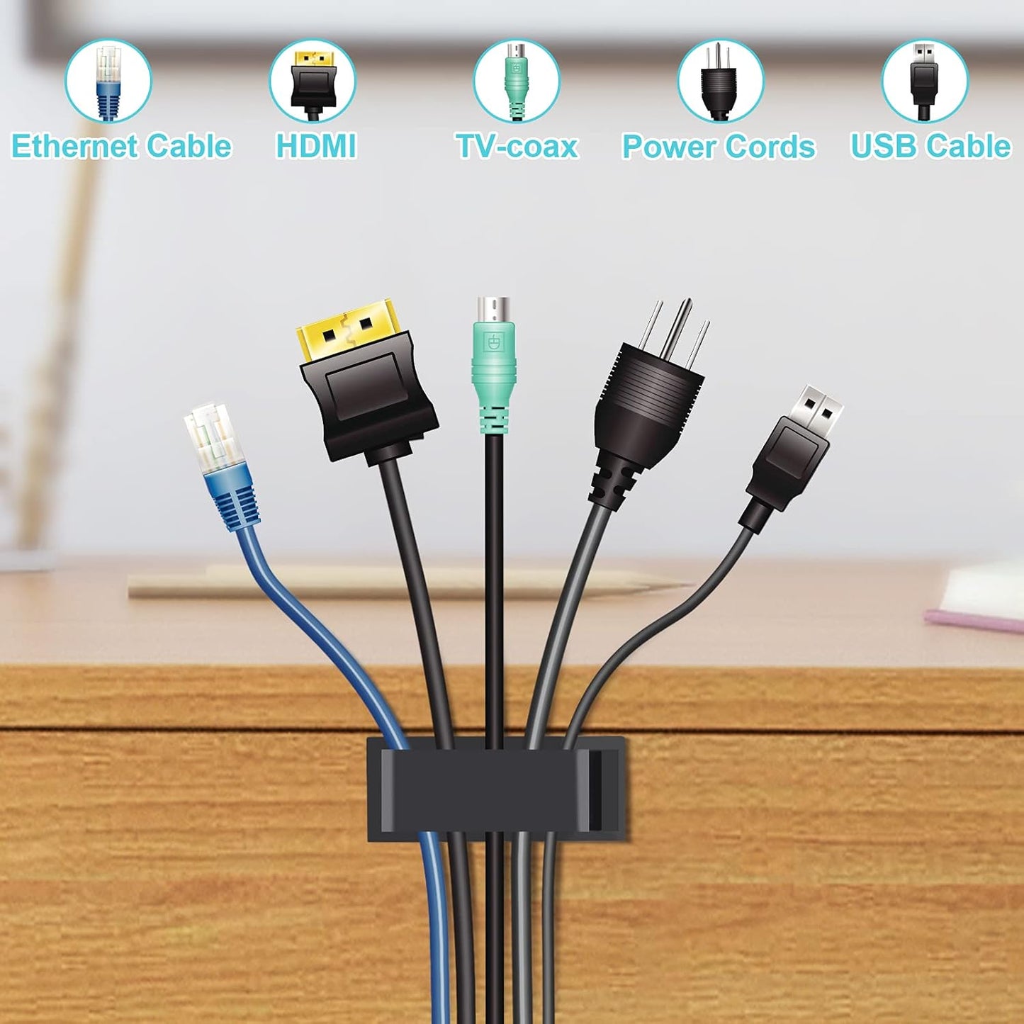 50 PCS Under Table Cable Management Clips White, Large Cable Clips for Computer Desk Cable Wire Management, Adhesive Wire Organizer Clips for Multiple Cord Management (PC, Network, TV, Ethernet)