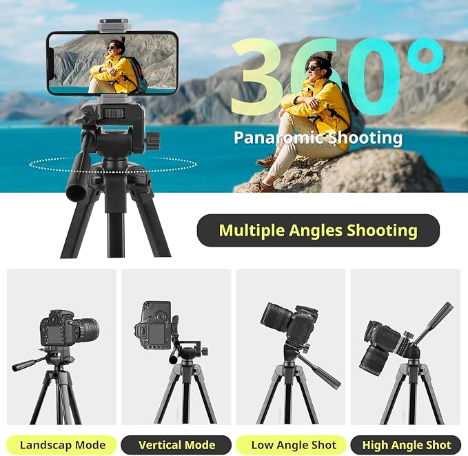 Sensyne 64" Camera Tripod Stand, Versatile Phone & iPad Tripod - Image 3