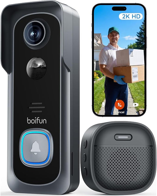 BOIFUN Video Doorbell Camera Wireless – No Subscription Required, 2K HD by BOIFUN