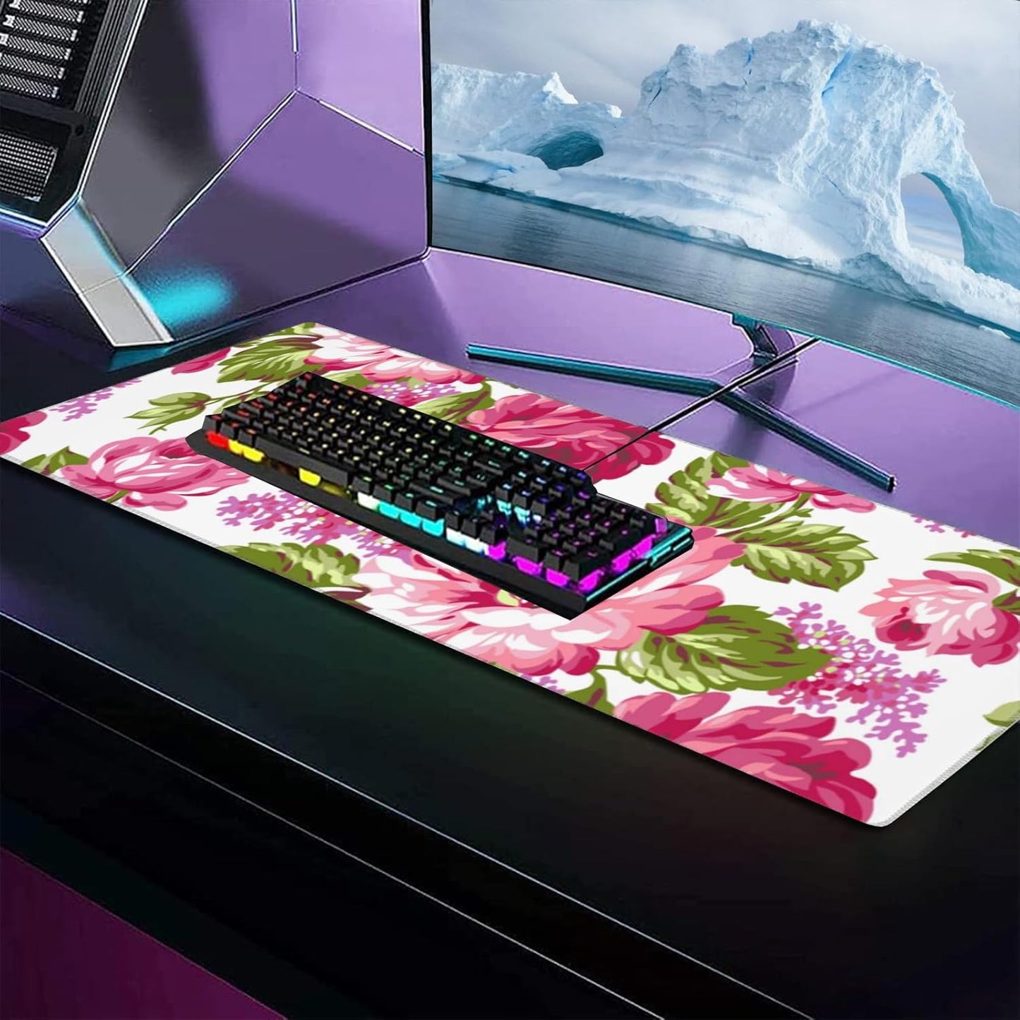 Bee Large Gaming Desk Mat,Rubber Non-Slip Bumble Floral Mouse Pad,31.5x11.8x0.12in Extended Multiple Colors Cute Sketch Bees Mousepad,Game Lover Mice Pads Gifts,Office Home Deskmat Decor