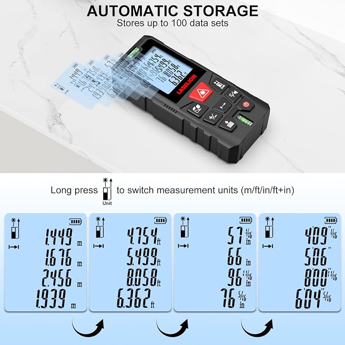 LT100 Laser Measure, 328ft/100m Laser Measurement Tool, - Image 5