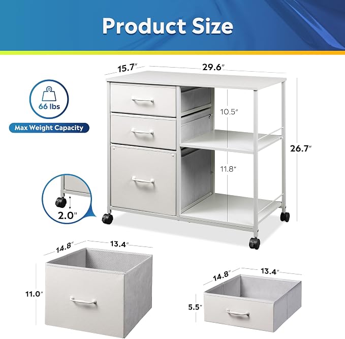 DEVAISE 3 Drawer Mobile File Cabinet, Rolling Printer Stand - Image 3