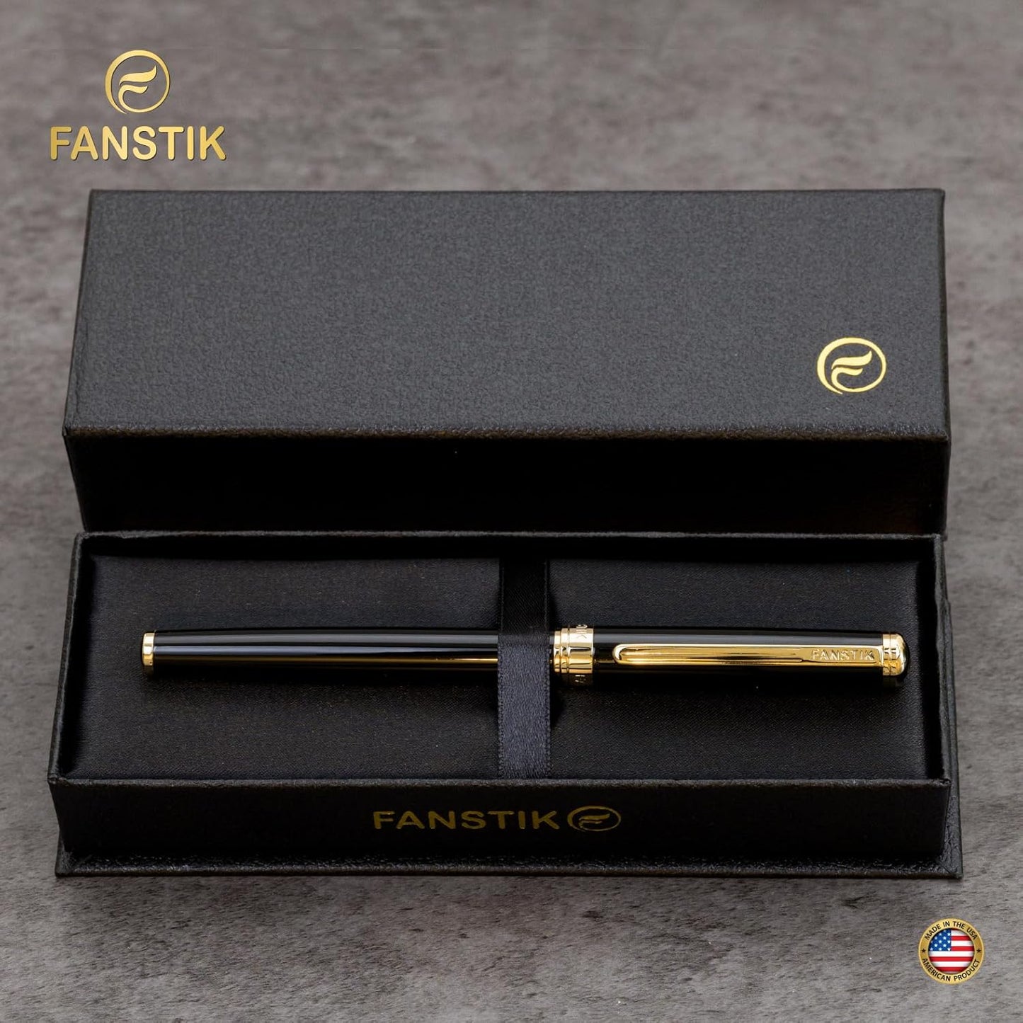 Black & Gold Luxury Rollerball pen (Made In USA) fancy gift set for women, Real 24K Gold Plating, Professional executive pen gift set for men (Lux Rollerball Black-Gold)