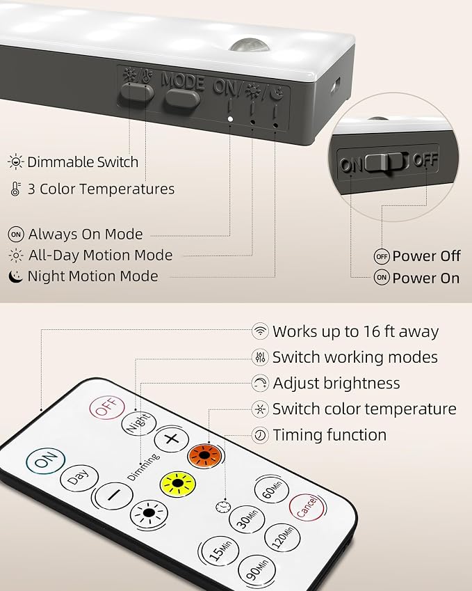 EZVALO 13inch Under Cabinet Lighting, 3200mAh Rechargeable Wireless Motion - Image 7