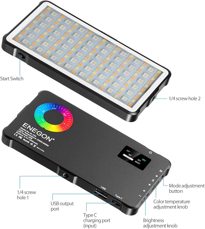ENEGON RGB Video Light, Built-in 4000mAh Rechargeable Battery LED Camera Light - Image 4
