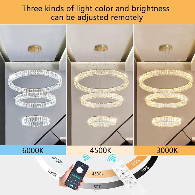 HAIXIANG Modern Glam Chandelier Crystal LED Remote Rings Chandelier Adjustable - Image 8