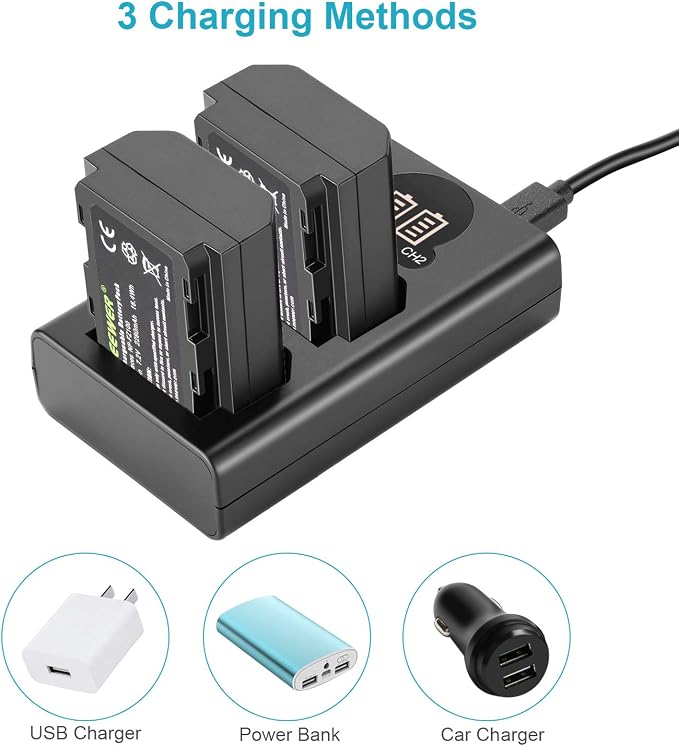 NEEWER 2 Pack 2280mAh NP-FZ100 Replacement Battery and Dual USB Charger - Image 3