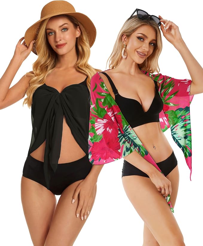 CHICGAL 2 Pieces Women Beach Sarong Bathing Suit Wrap Skirt Sheer Bikini - Image 5