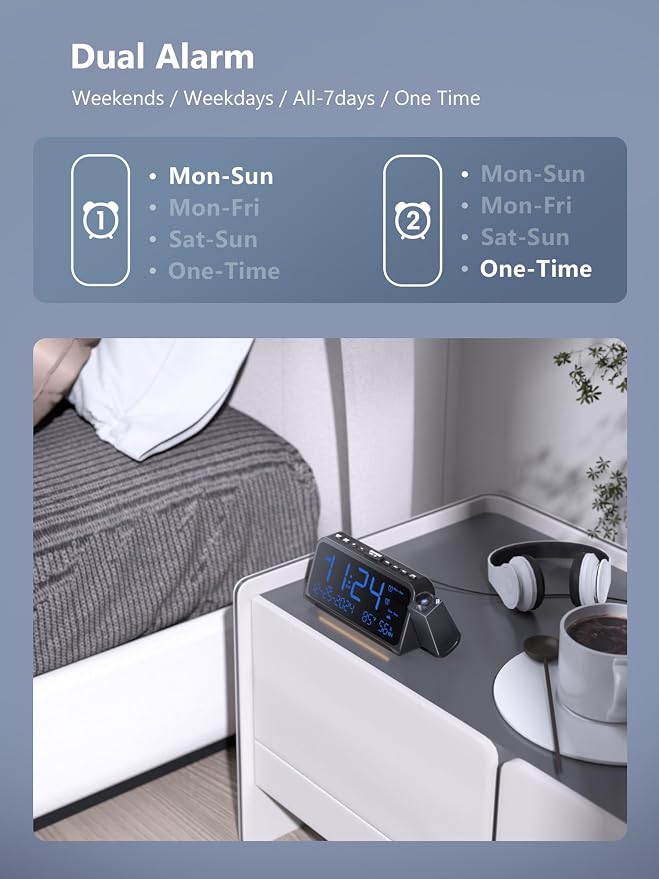 OnLyee Projection Clock for Bedroom Ceiling, Alarm Clock for Heavy Sleepers | - Image 3