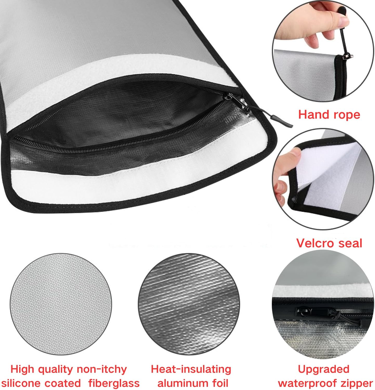 Fireproof Document Bag – Waterproof Fireproof Money Bag for Cash with Zipper, Fireproof Pouch for Important Document Storage | Fireproof Bags for Documents,Money (Silver Gray, Inside Size 15“ x 11")