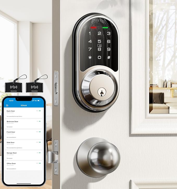 Veise RZ06C Smart Locks for Front Door, 2 Knob Handle Set, Keyless Entry by Veise