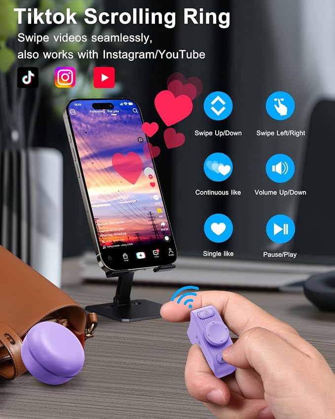 TikTok Scrolling Ring Remote Control, Camera Shutter Remote, Wireless Bluetooth - Image 3