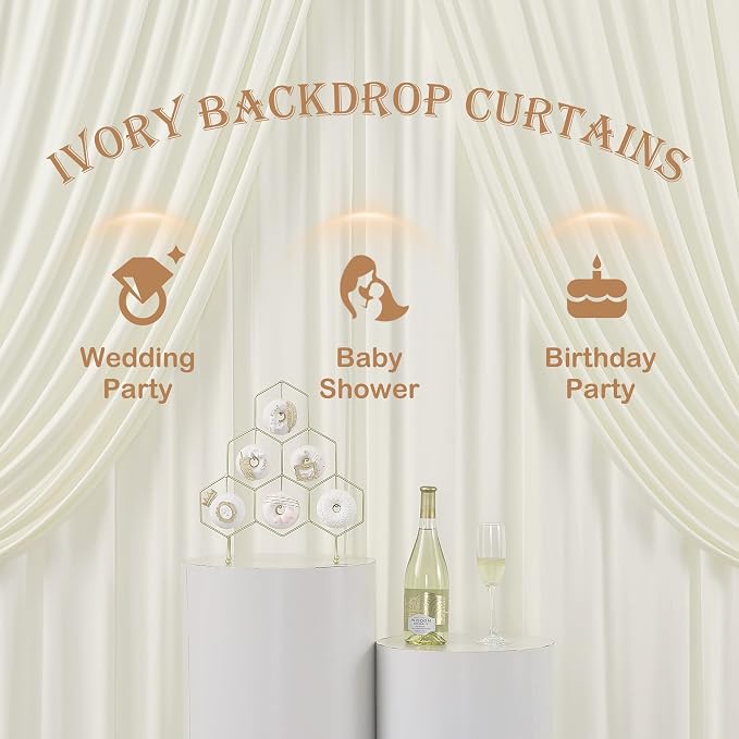 20ft x 12ft Wrinkle Free Ivory Backdrop Curtains - Image 6