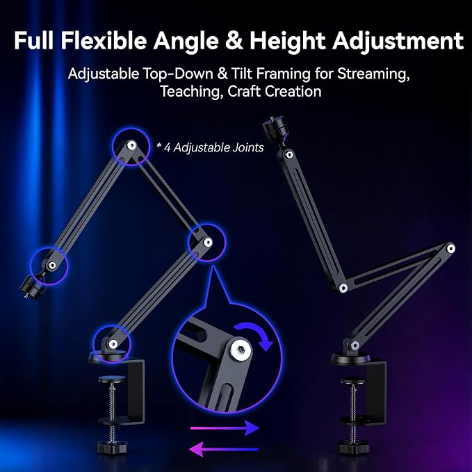 EMEET S600L 4K Webcam with Adjustable Desktop Overhead Stand, 4 Lighting Modes - Image 3