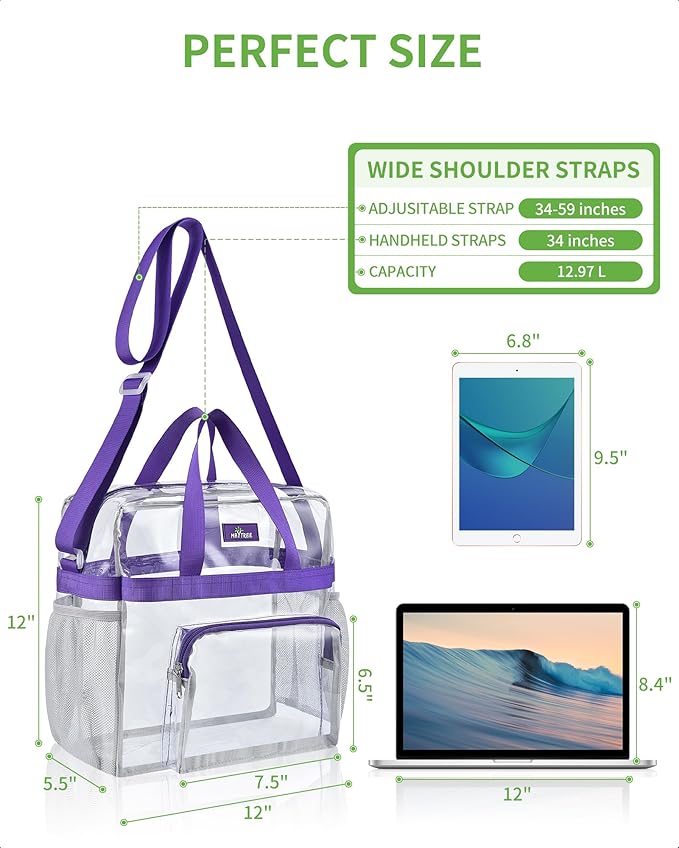 MAY TREE Clear Bag for Stadium Events 12×6×12 Clear Tote Lunch Bag - Image 2