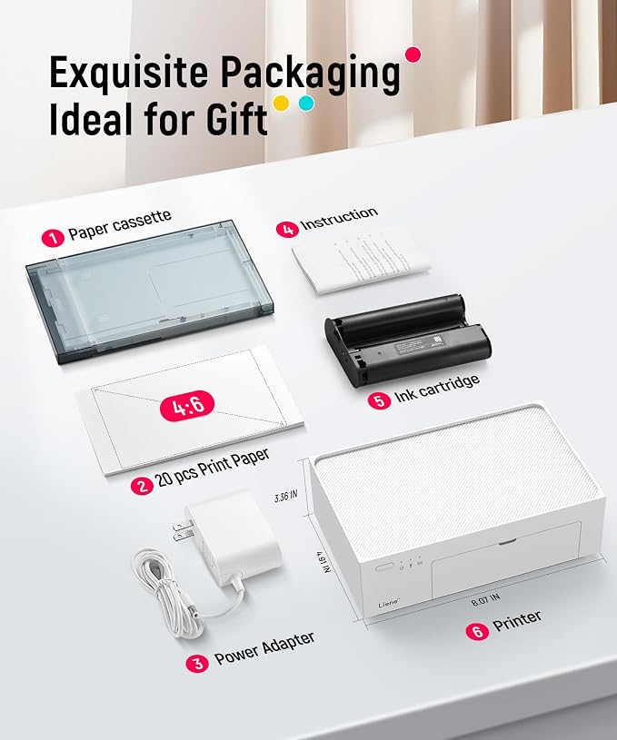 Liene M100 4x6'' Photo Printer, Wi-Fi Picture Printer, 20 Sheets, Full-Color - Image 9