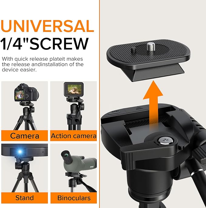 Camera Tripod 66.7 Inch, Patented 3-Way Rotating Portable Cameras Stand - Image 2