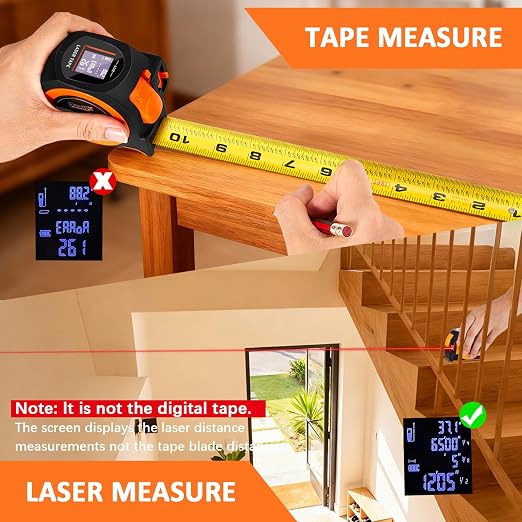 3-in-1 Laser Tape Measure, 197ft Laser Distance Meter, 16ft Digital Tape Measure - Image 3