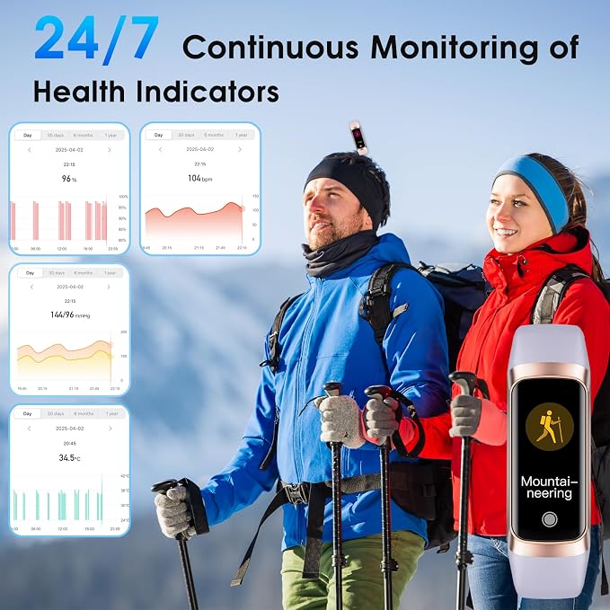 Fitness Tracker, 24/7 Heart Rate Blood Oxygen Blood Pressure Body Temp Monitor - Image 2