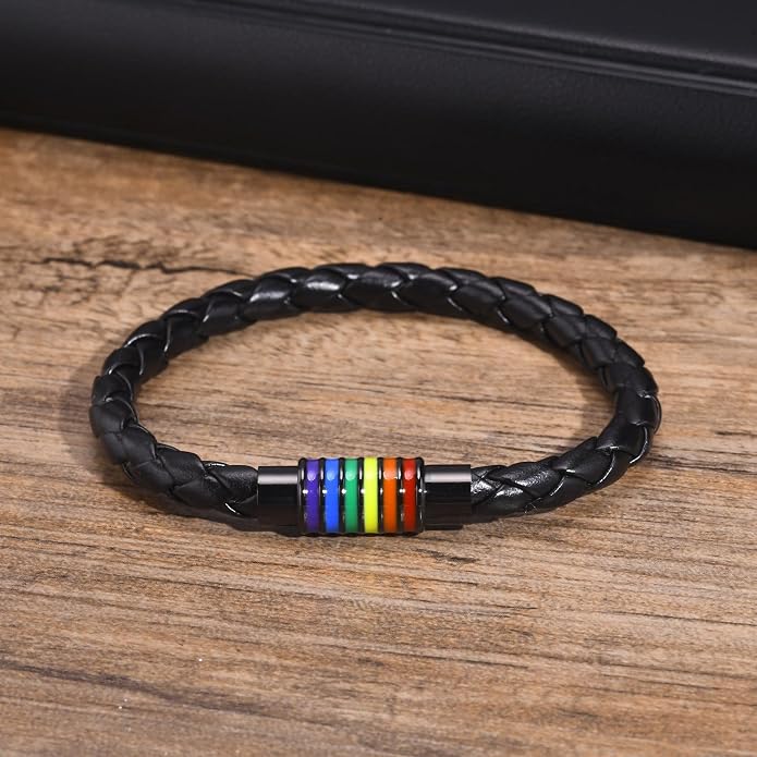 Nanafast Titanium Stainless Steel Rainbow LGBT Pride Bracelet Handmade Braided - Image 3