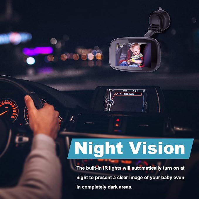 1080P Baby Car Mirror, Shybaby 4.3" Baby Car Camera Monitor - Image 4