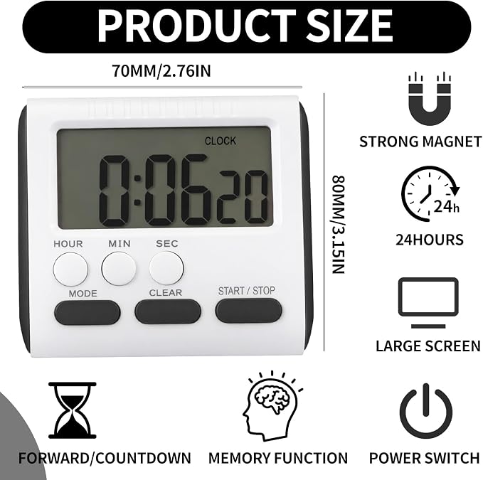 Mudder 6 Pack Digital Kitchen Timer - Image 2