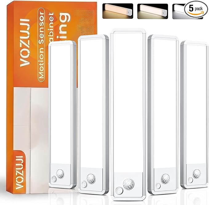 Under Cabinet Lighting: 10 Inch 3-Color Dimmable Rechargeable Motion Sensor by Vozuji